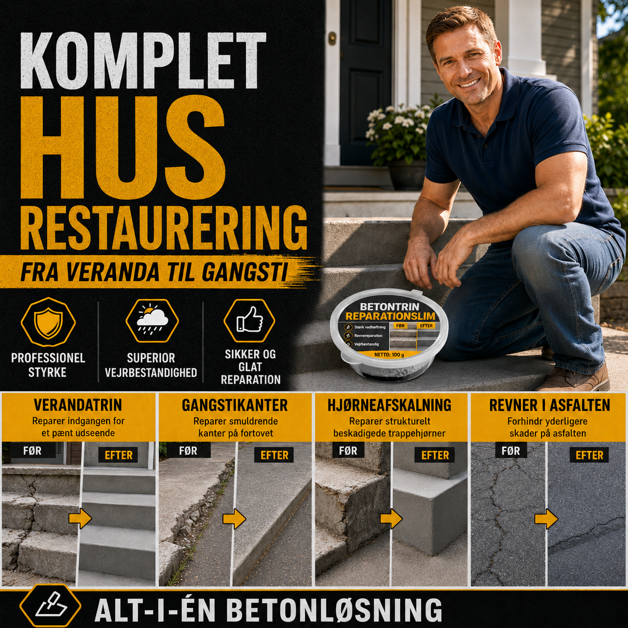 Betonlim til trappereparation – Perfekt til trapper, indkørsler og terrasser