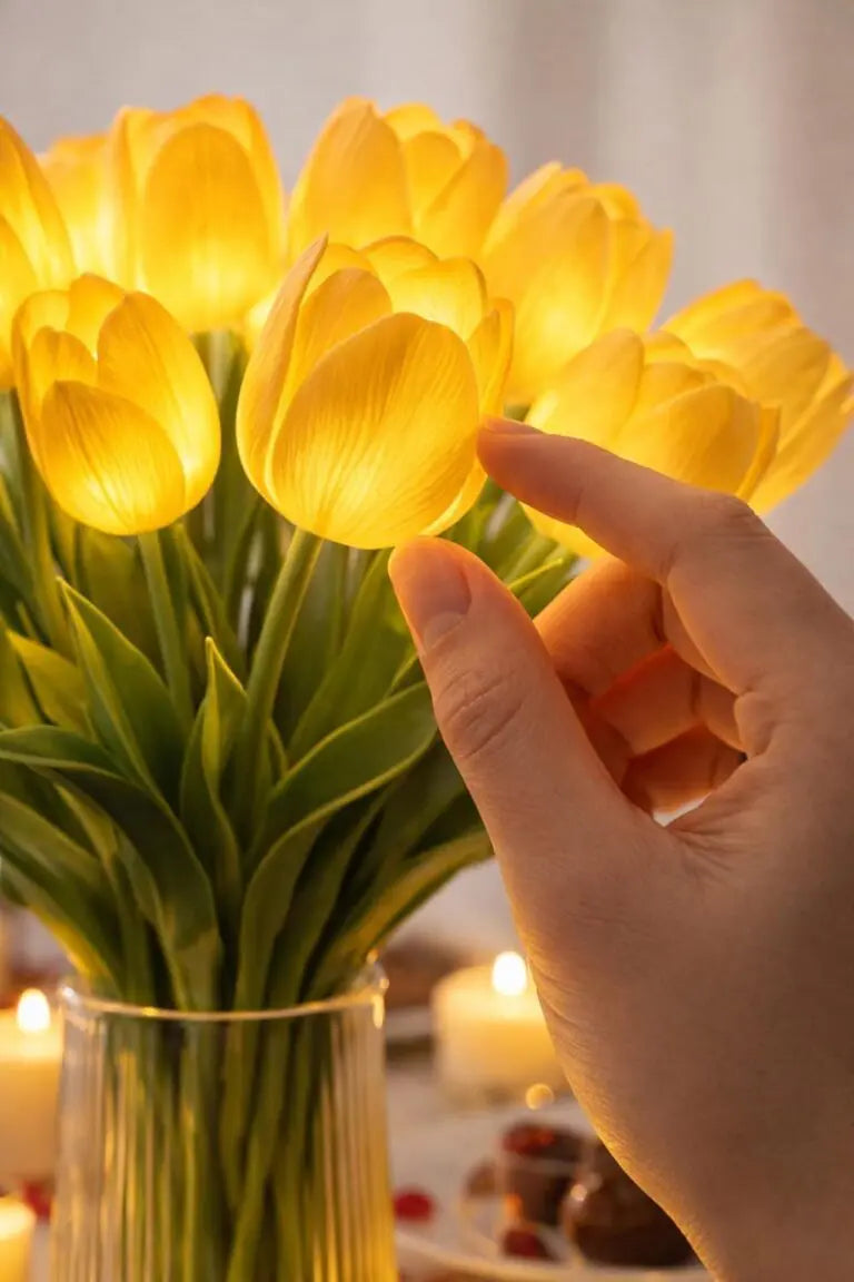 Romantisk LED-tulipanlampe – Batteridrevne LED-tulipaner der kombinerer blomsterdekoration med blød stemningsbelysning