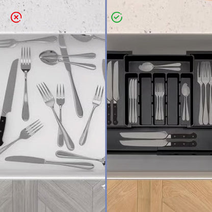 Udvindelig og justerbar bestikholder til køkkenet