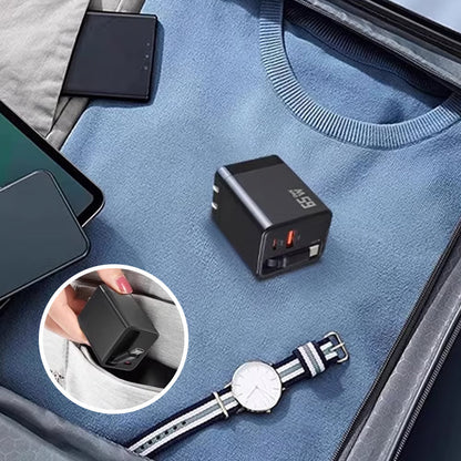 65W 3-i-1 hurtiglader med udtrækkelig kabel
