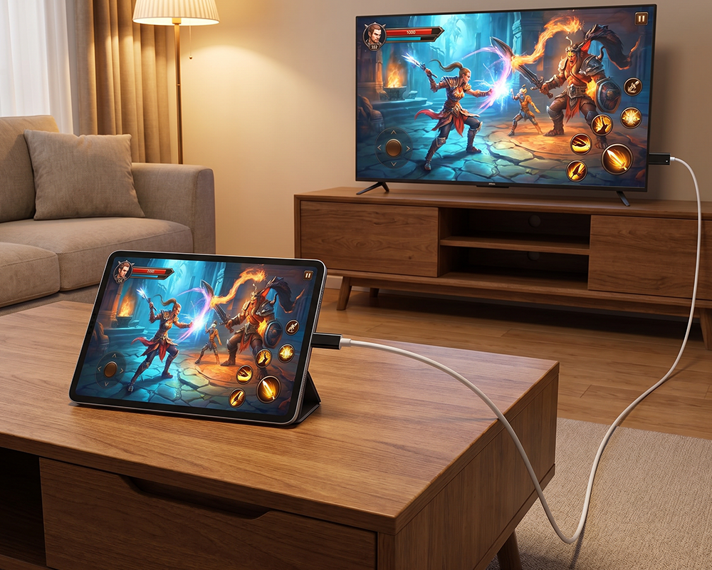 USB-C til HDMI-adapterkabel – Stream, spil og oplad samtidig – Til Switch, mobil og tablet