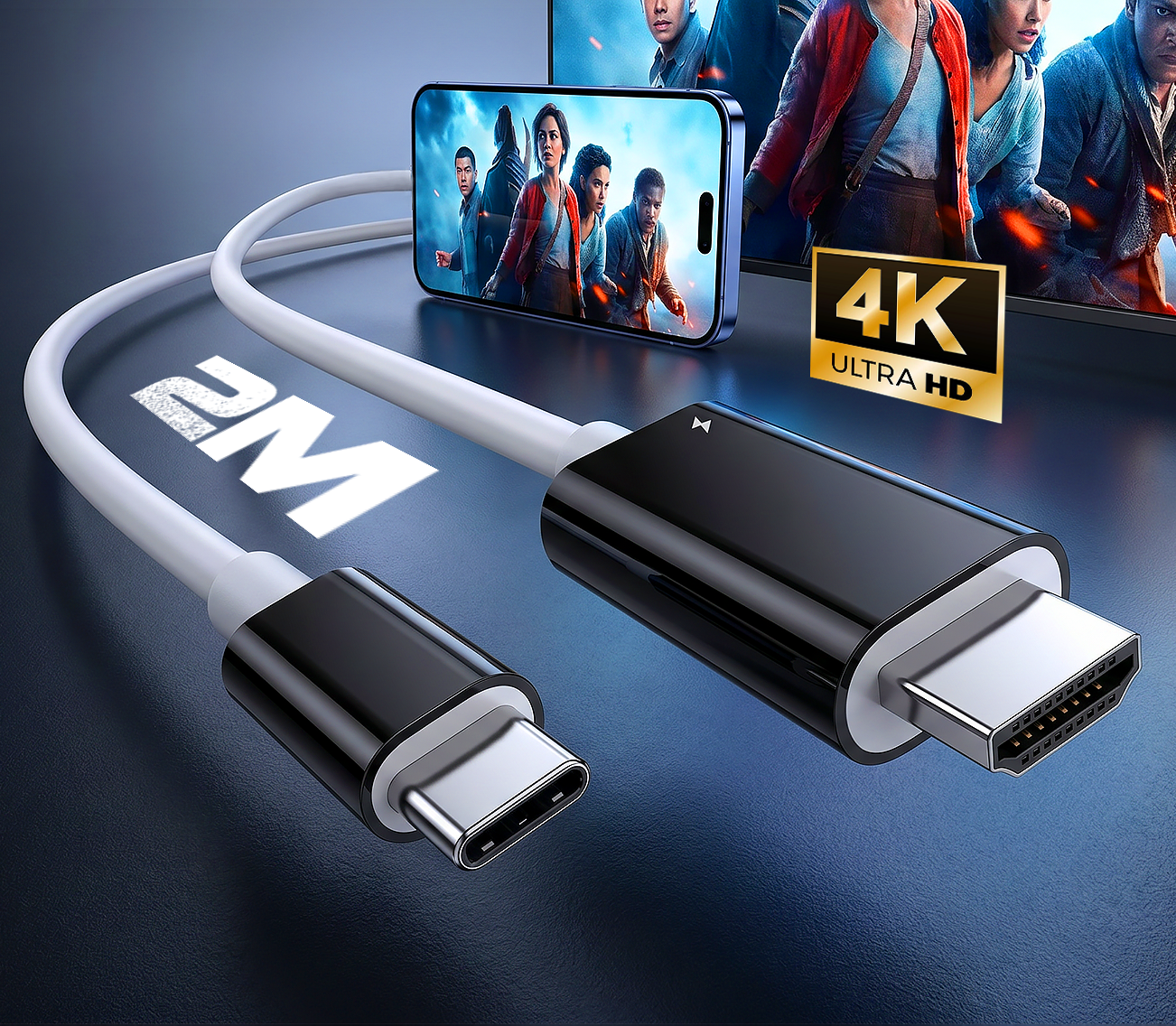USB-C til HDMI-adapterkabel – Stream, spil og oplad samtidig – Til Switch, mobil og tablet