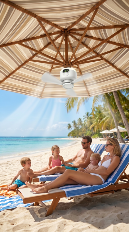 Bærbar campingventilator med LED-belysning og fjernbetjening