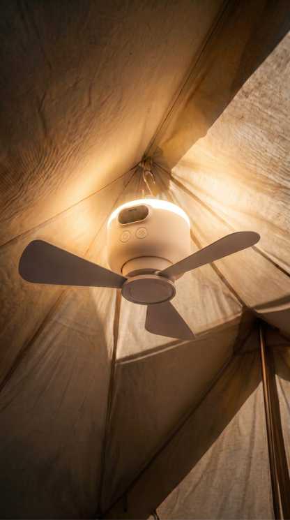 Bærbar campingventilator med LED-belysning og fjernbetjening
