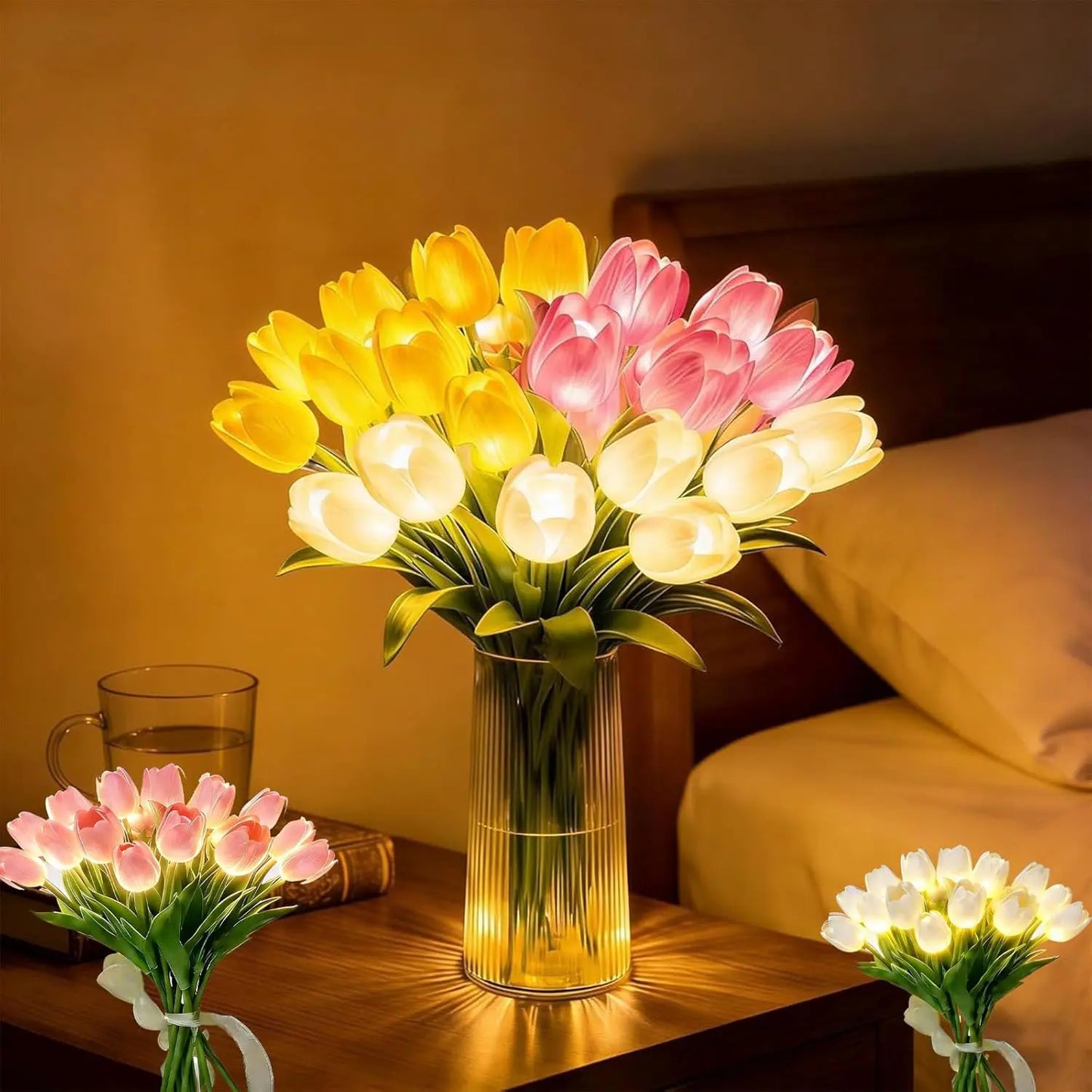 Romantisk LED-tulipanlampe – Batteridrevne LED-tulipaner der kombinerer blomsterdekoration med blød stemningsbelysning