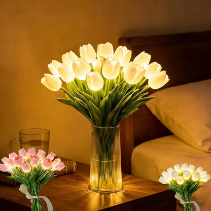 Romantisk LED-tulipanlampe – Batteridrevne LED-tulipaner der kombinerer blomsterdekoration med blød stemningsbelysning
