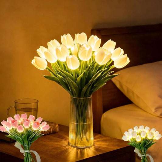 Romantisk LED-tulipanlampe – Batteridrevne LED-tulipaner der kombinerer blomsterdekoration med blød stemningsbelysning