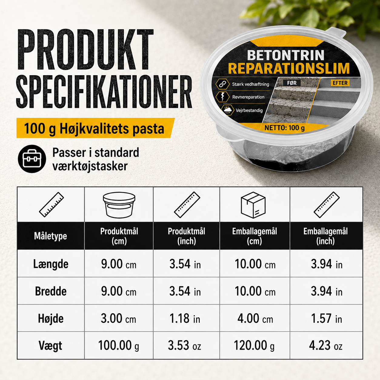 Betonlim til trappereparation – Perfekt til trapper, indkørsler og terrasser