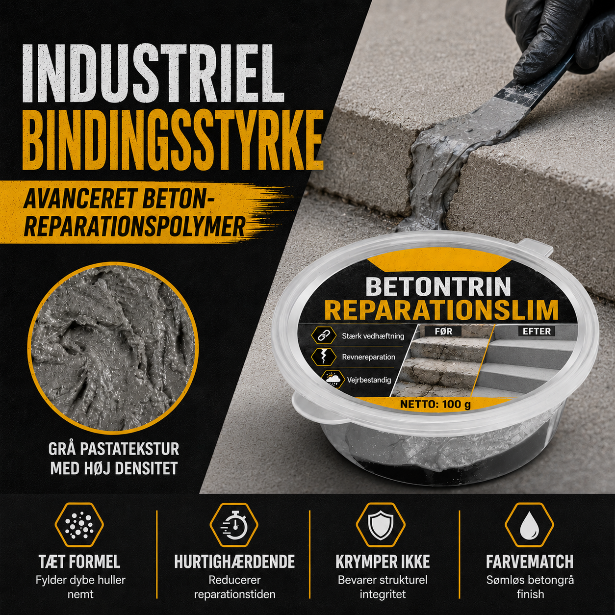 Betonlim til trappereparation – Perfekt til trapper, indkørsler og terrasser