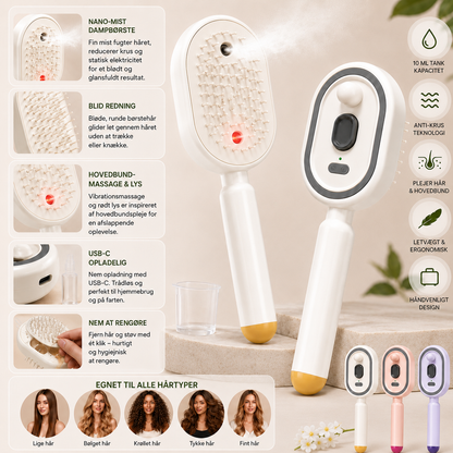 MistBrush – Elektrisk spraybørste med nanomist, hovedbundsmassage og anti-frizz-teknologi til blødere og mere glansfuldt hår