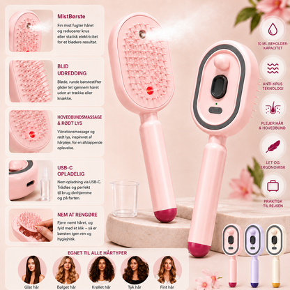 MistBrush – Elektrisk spraybørste med nanomist, hovedbundsmassage og anti-frizz-teknologi til blødere og mere glansfuldt hår