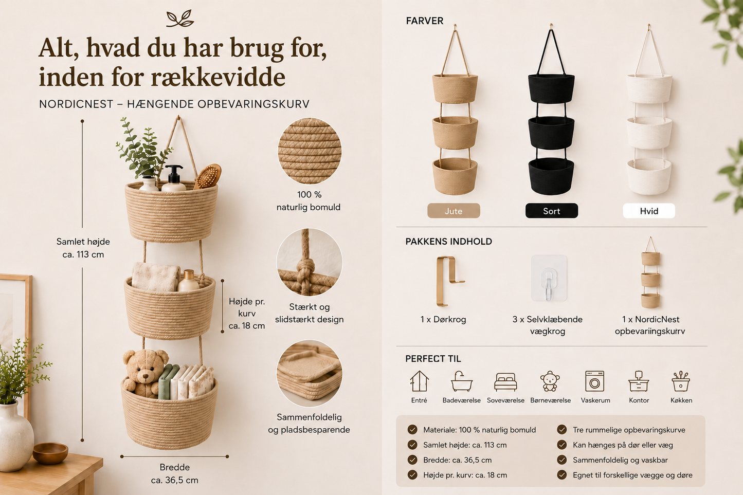 NordicNest – Hængende opbevaringskurv