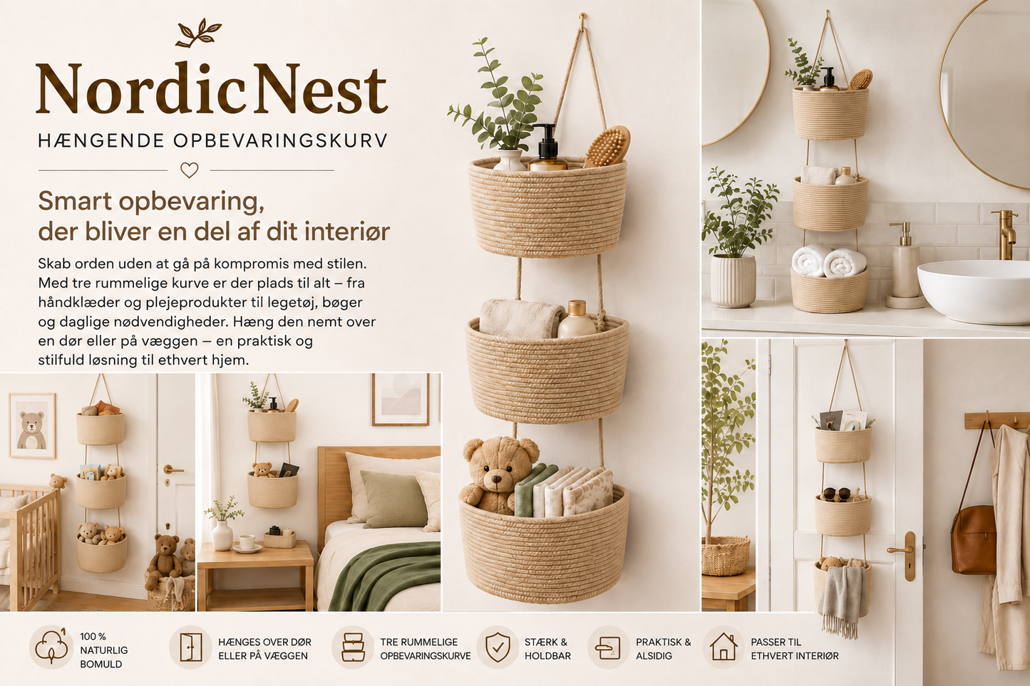 NordicNest – Hængende opbevaringskurv