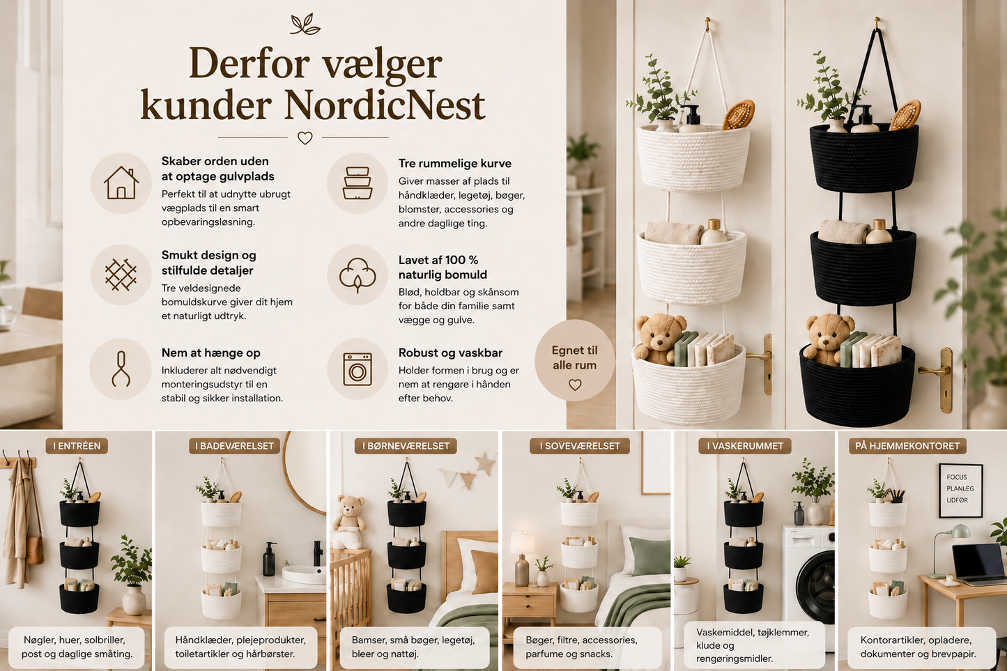NordicNest – Hængende opbevaringskurv