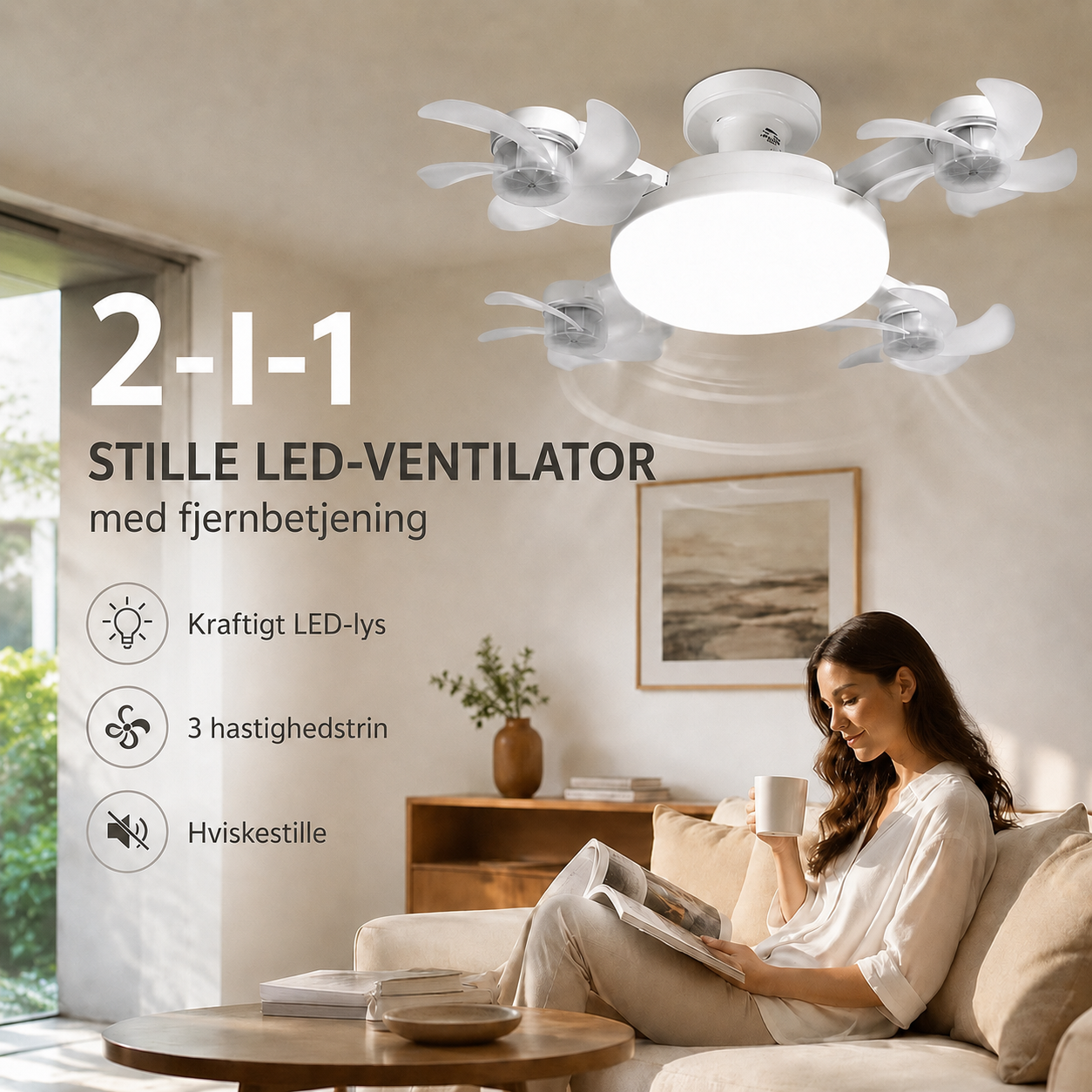 BreezeFlow – Loftventilator med LED-belysning og fjernbetjening