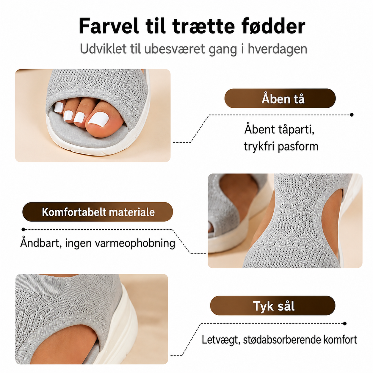 Komfortable, åndbare flade sandaler