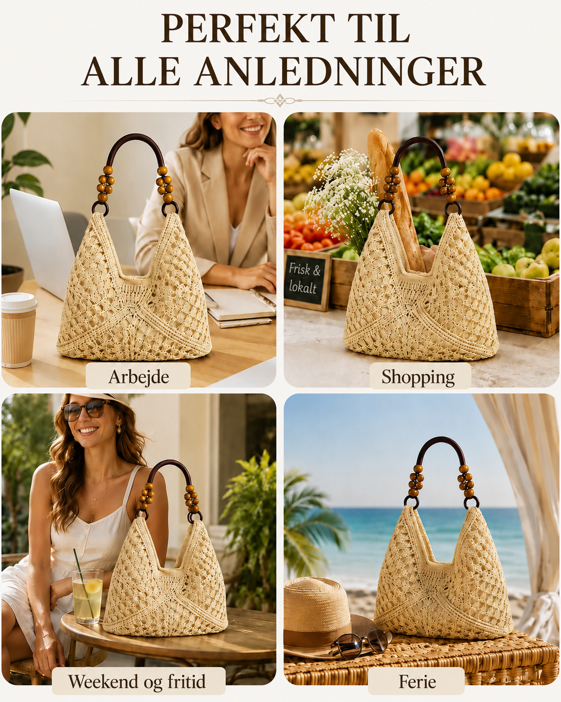 Klassisk vævet boho-bæretaske