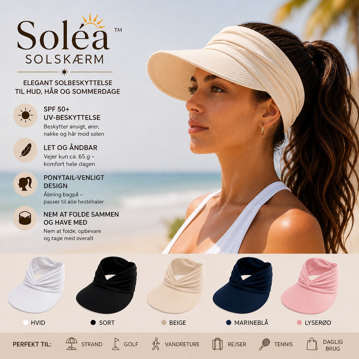 Soléa solskærm – Elegant solbeskyttelse til hud og hår, til komfortable sommerdage