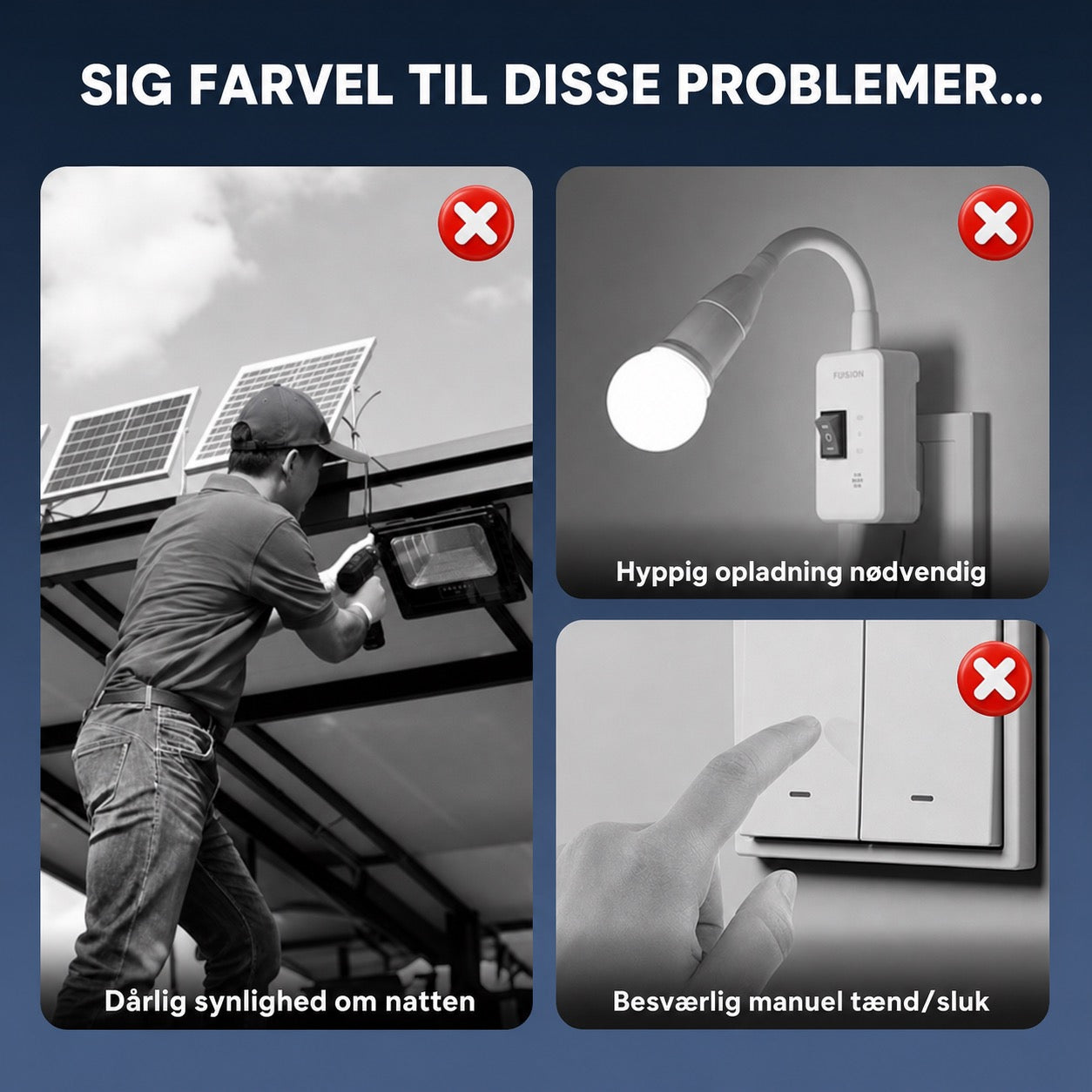 Soldrevet udendørslampe med bevægelsessensor og clipbeslag