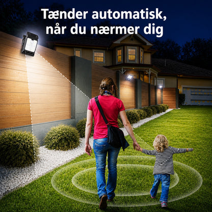 Soldrevet udendørslampe med bevægelsessensor og clipbeslag