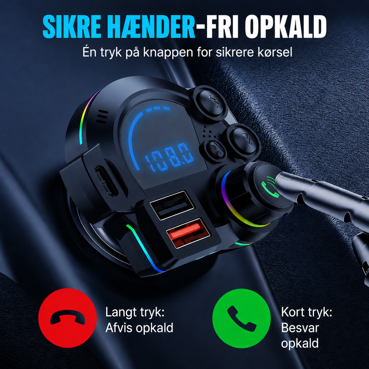 Universal FM Bluetooth-sender - Trådløs musikstreaming og håndfri opkald