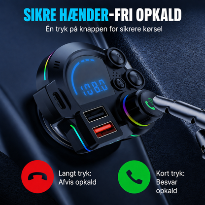 Universal FM Bluetooth-sender - Trådløs musikstreaming og håndfri opkald