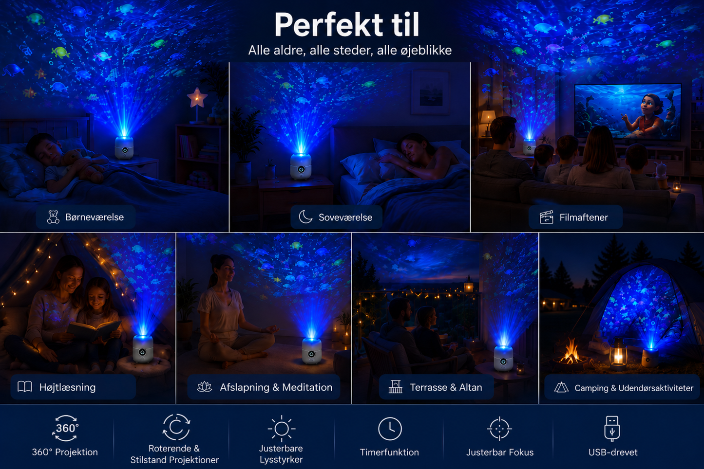 OceanWave Havprojektor med roterende LED-lys – Skab magiske aftener