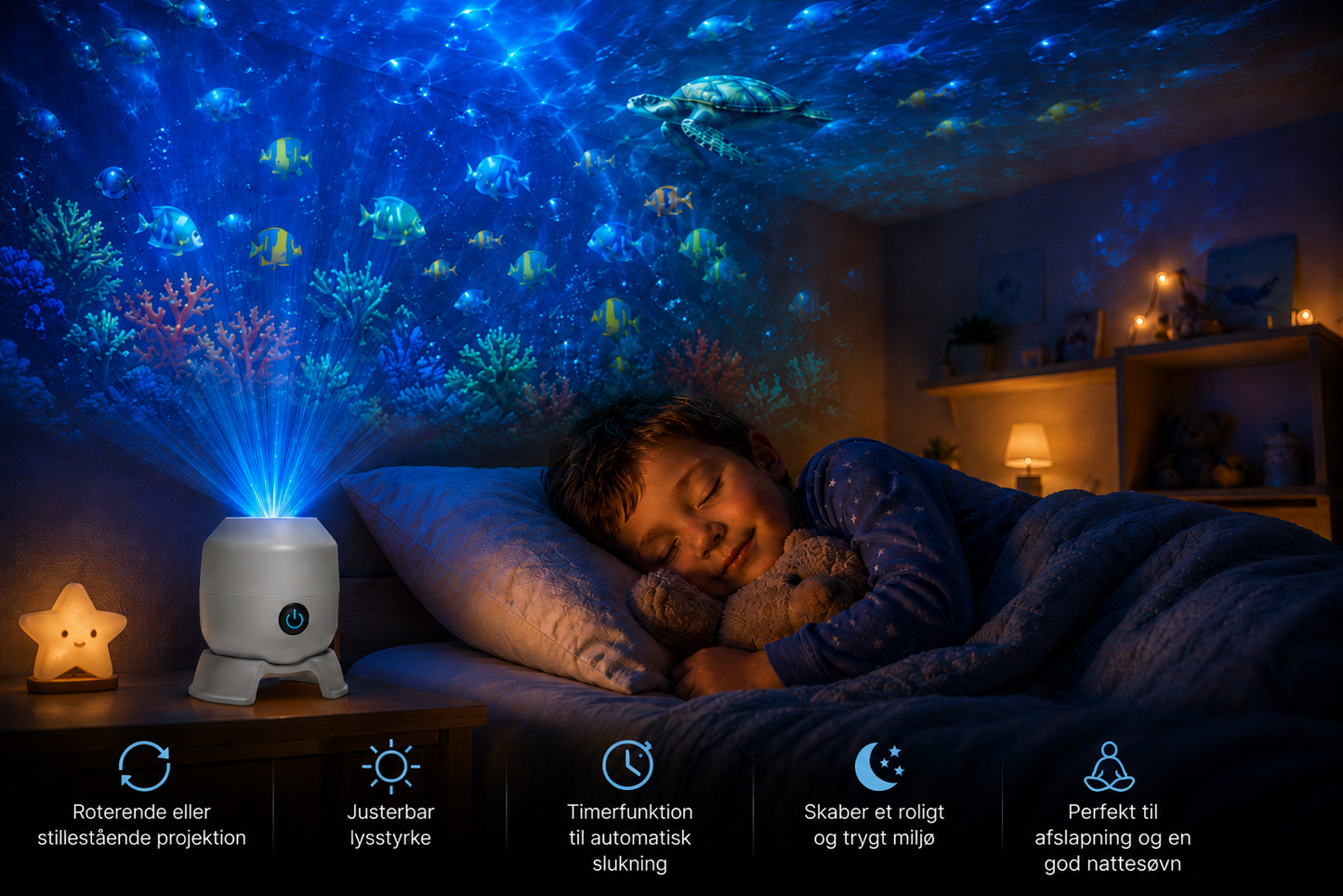 OceanWave Havprojektor med roterende LED-lys – Skab magiske aftener