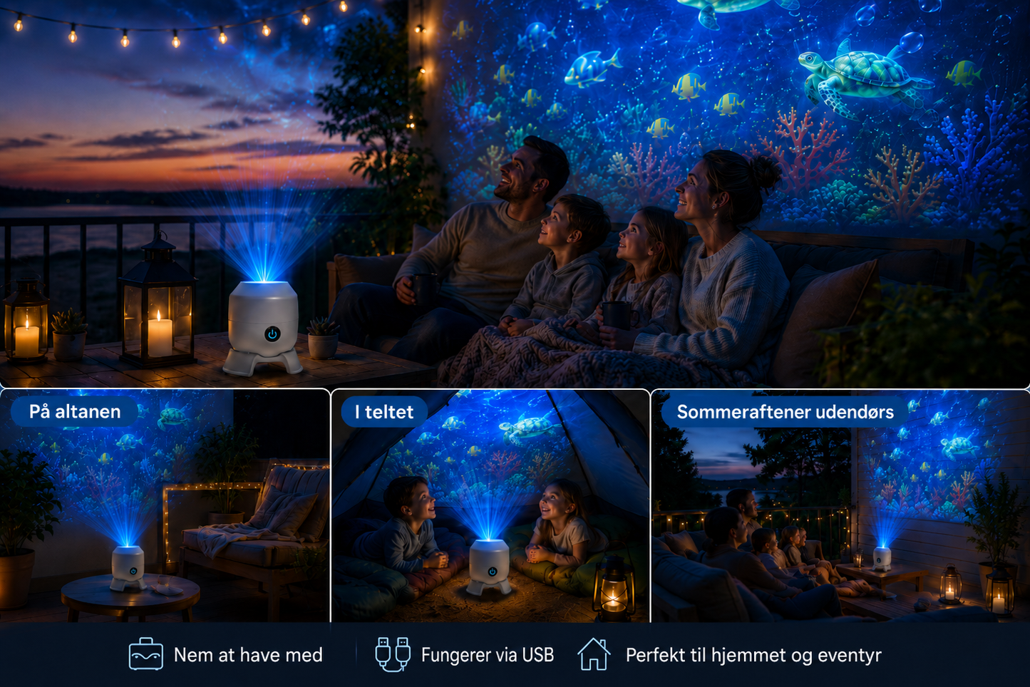 OceanWave Havprojektor med roterende LED-lys – Skab magiske aftener