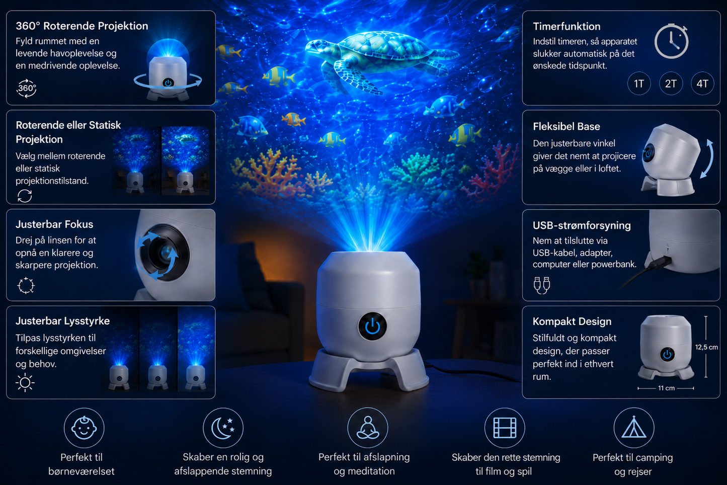OceanWave Havprojektor med roterende LED-lys – Skab magiske aftener