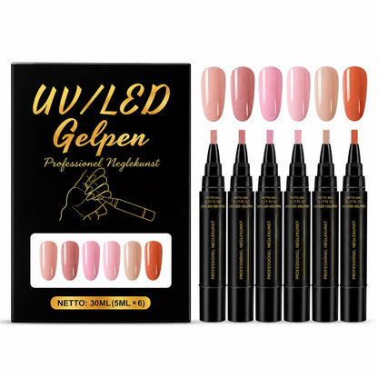 SalonPen – 3-i-1 gelpen til negle med UV-lampe (pakke med 6 stk.)
