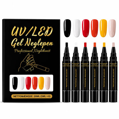 SalonPen – 3-i-1 gelpen til negle med UV-lampe (pakke med 6 stk.)