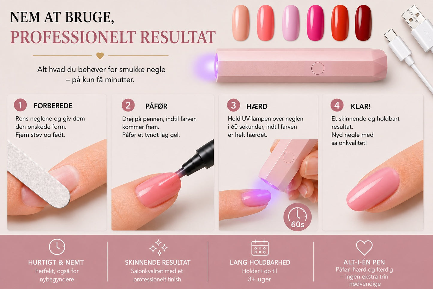 SalonPen – 3-i-1 gelpen til negle med UV-lampe (pakke med 6 stk.)