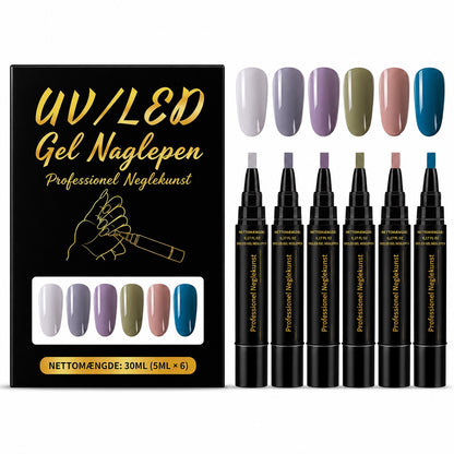 SalonPen – 3-i-1 gelpen til negle med UV-lampe (pakke med 6 stk.)