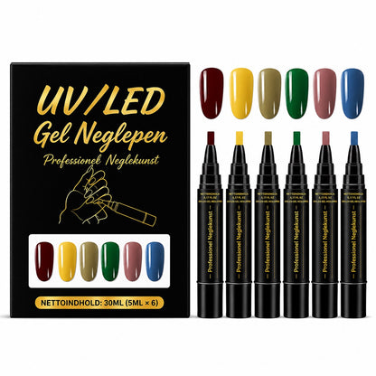 SalonPen – 3-i-1 gelpen til negle med UV-lampe (pakke med 6 stk.)