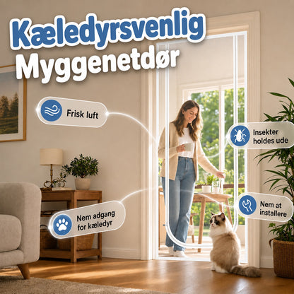 Insektnetdør med lynlås – robust stof, der modstår ridser, holder katte og hunde sikkert inde eller ude, perfekt til varme dage og frisk luft
