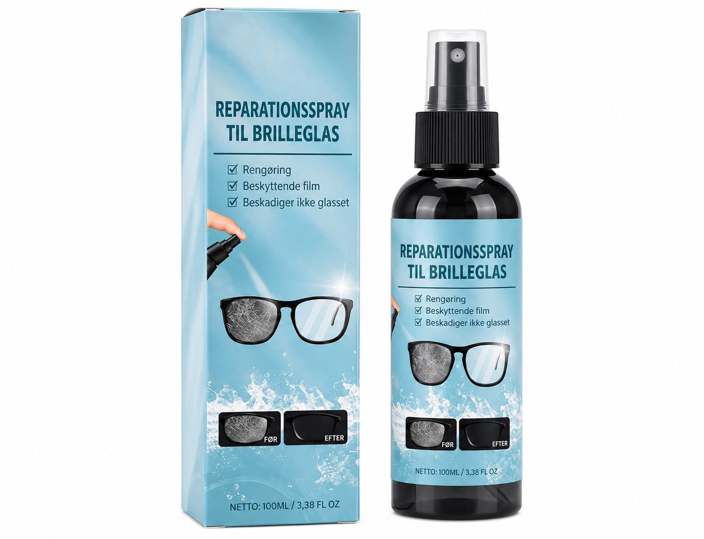 Reparationsspray til ridser på brilleglas