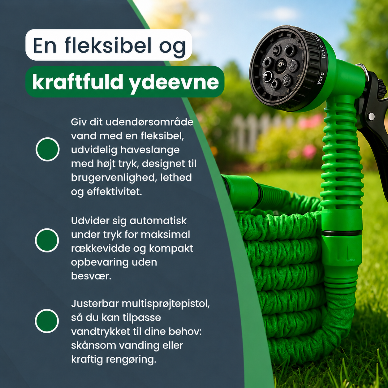 AQUAJET | Udtrækkelig højtryks haveslange med 8 dyser – Fleksibel, oprullelig og knækfri