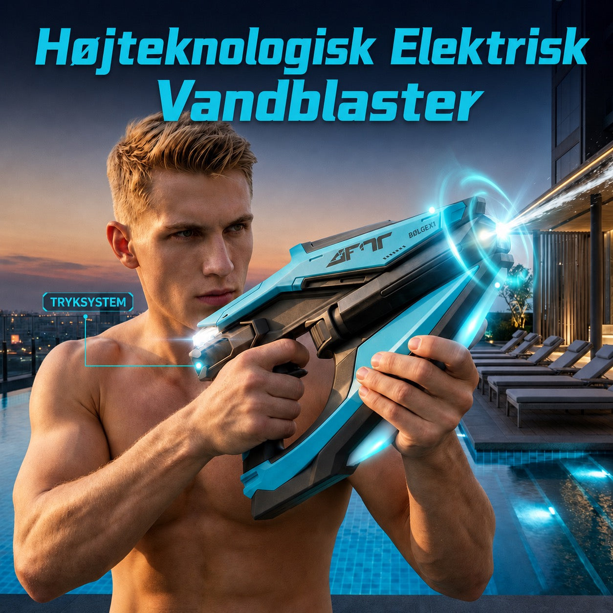 Elektrisk vandpistol med LED- og tågeeffekter