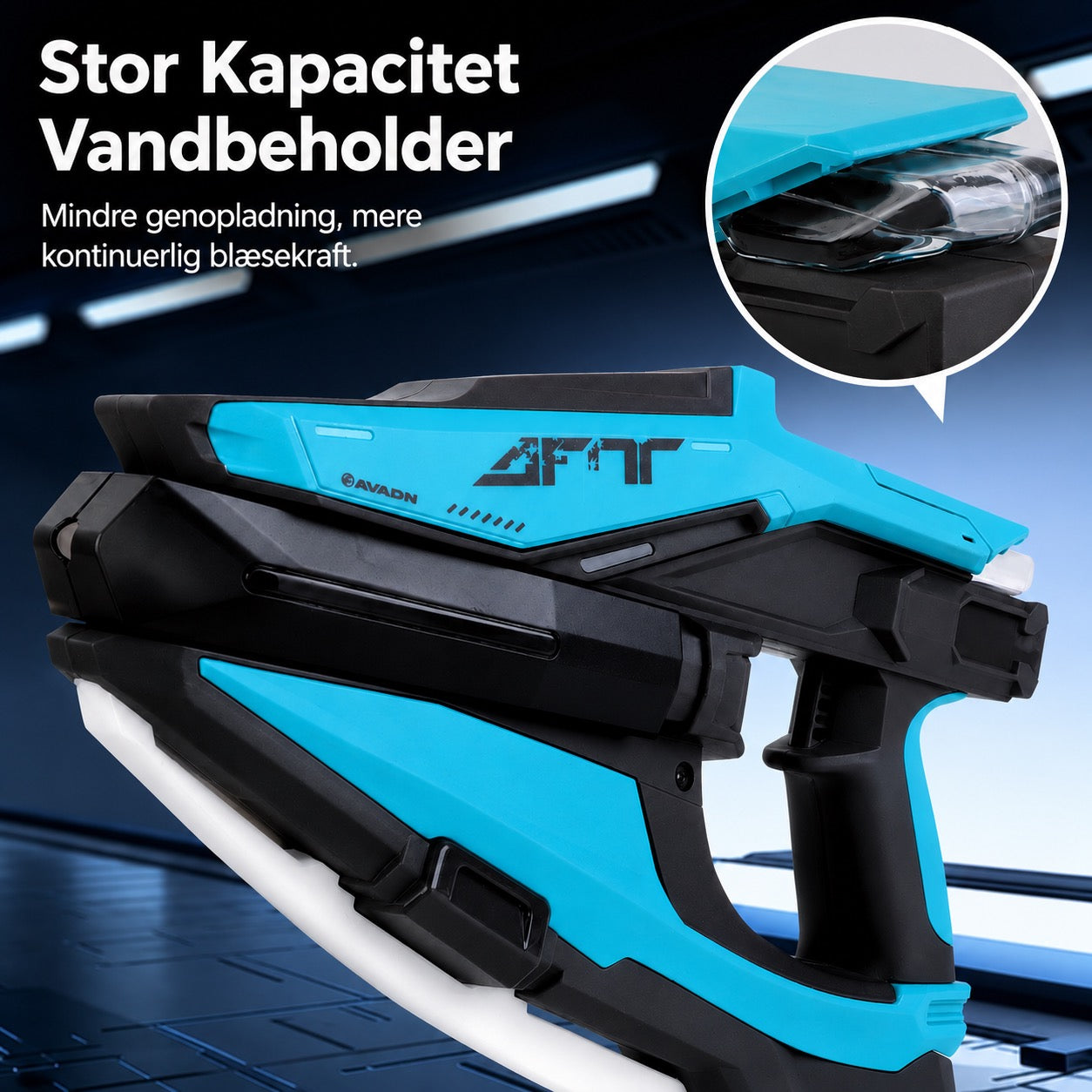 Elektrisk vandpistol med LED- og tågeeffekter