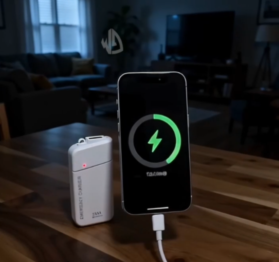 Bærbar nødlader med AA-batterier – USB-opladning, kompakt og med LED-lommelygte – perfekt til rejser, pendling og strømafbrydelser
