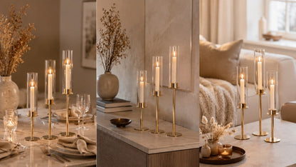 Elegante lysestager med glascylinder i 3 højder