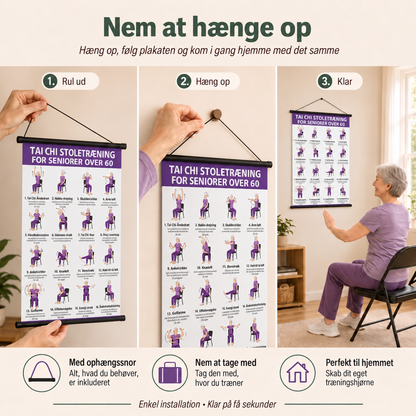 Tai Chi stoltræning – sæt med 2 plakater til enkel hjemmetræning (60+)