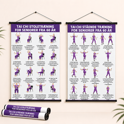 Tai Chi stoltræning – sæt med 2 plakater til enkel hjemmetræning (60+)
