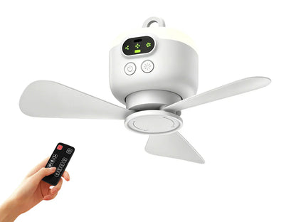 Bærbar campingventilator med LED-belysning og fjernbetjening